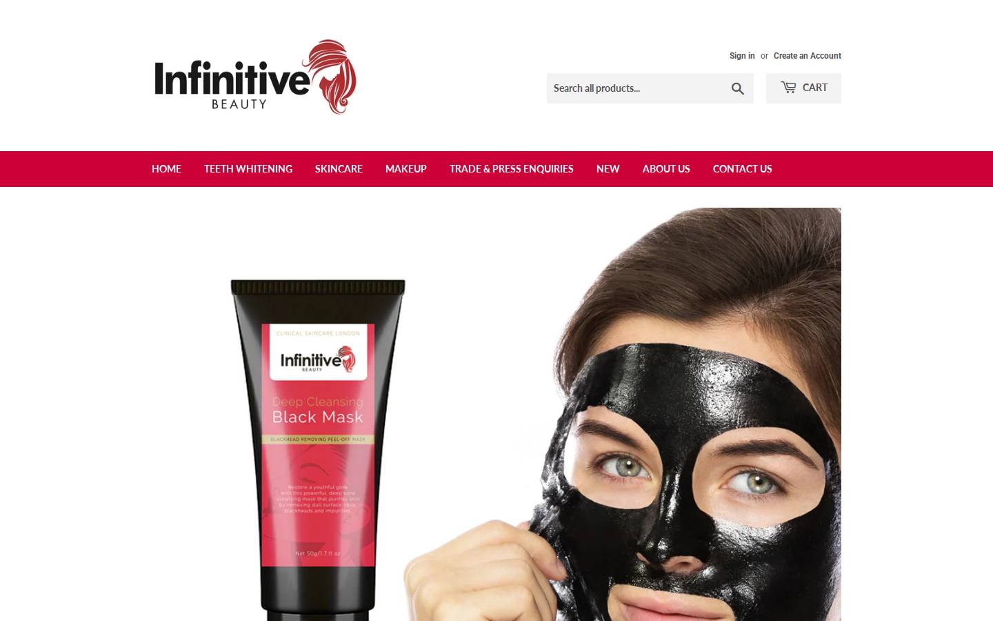 infinitivebeauty.com homepage screenshot