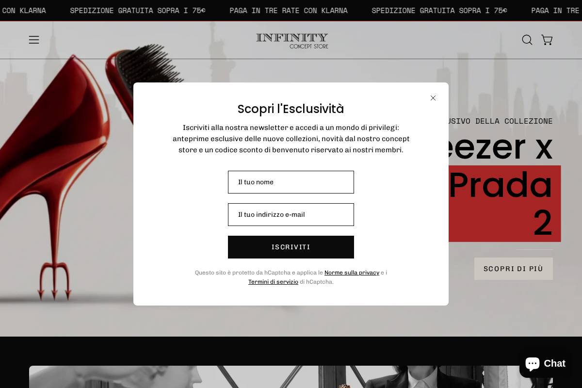 Infinity concept store homepage screenshot