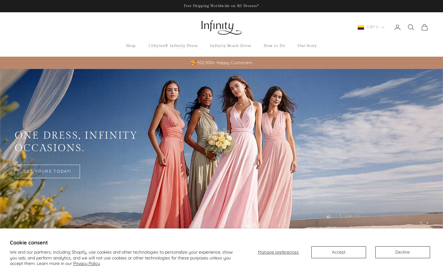 Infinitydress homepage screenshot
