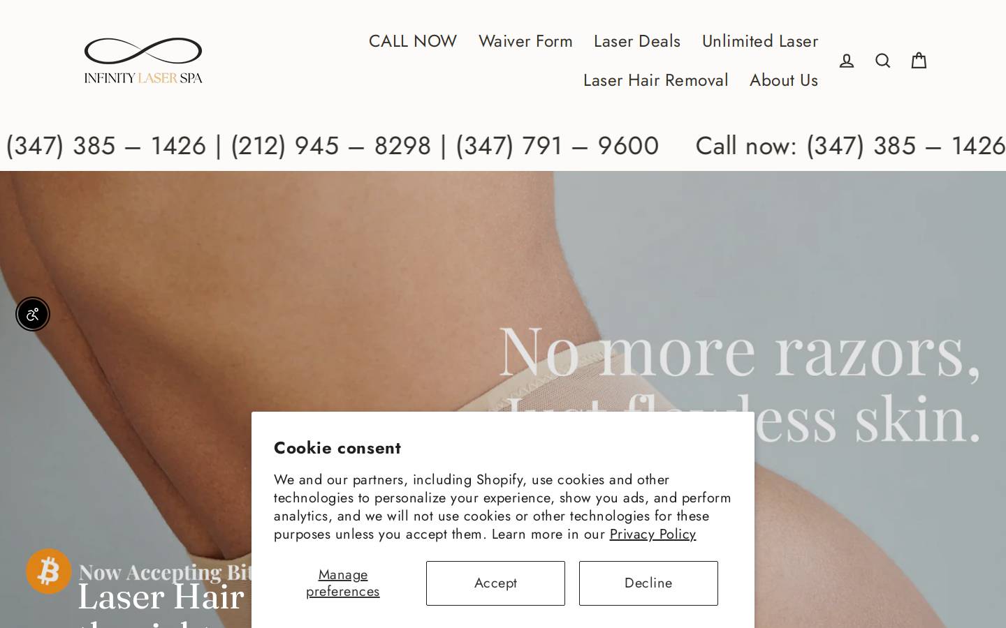 Infinity Laser Spa homepage screenshot