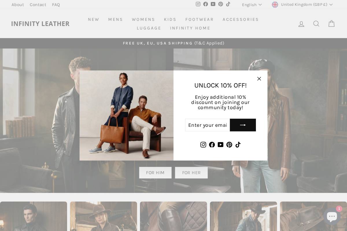 Infinityleathers homepage screenshot
