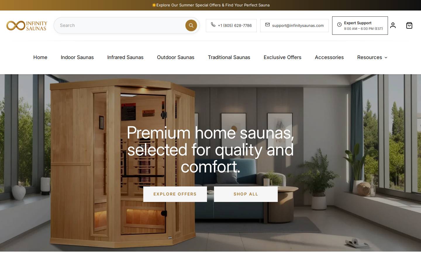 Infinity Saunas homepage screenshot