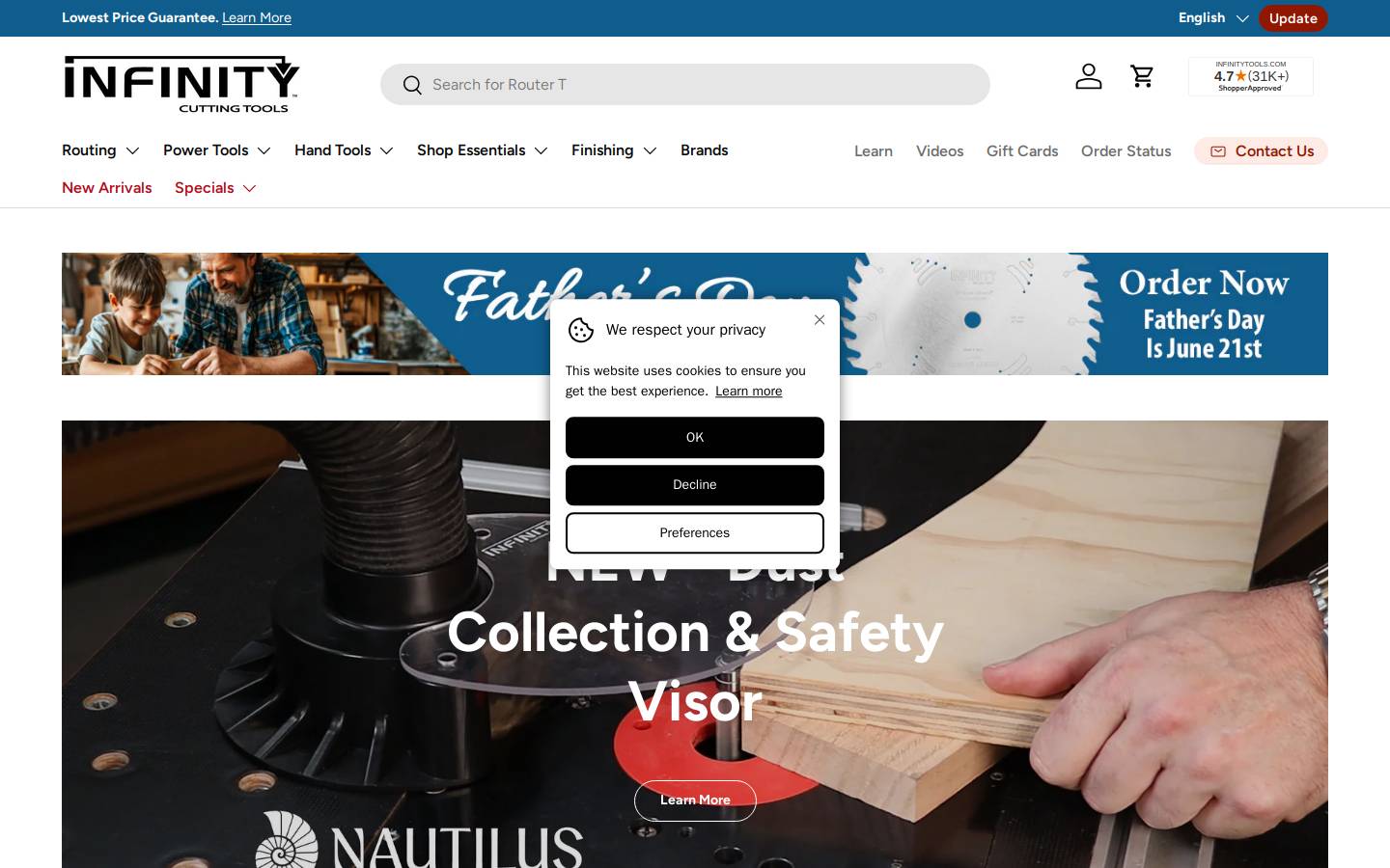 Infinity Tools homepage screenshot