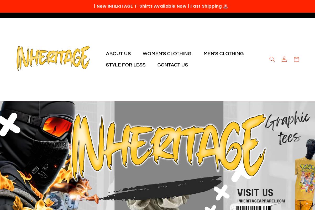 inheritageapparel.com homepage screenshot