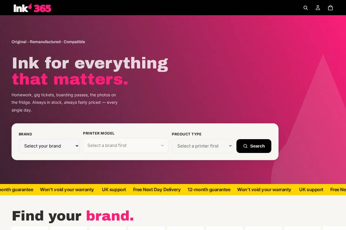 ink365.co.uk homepage screenshot