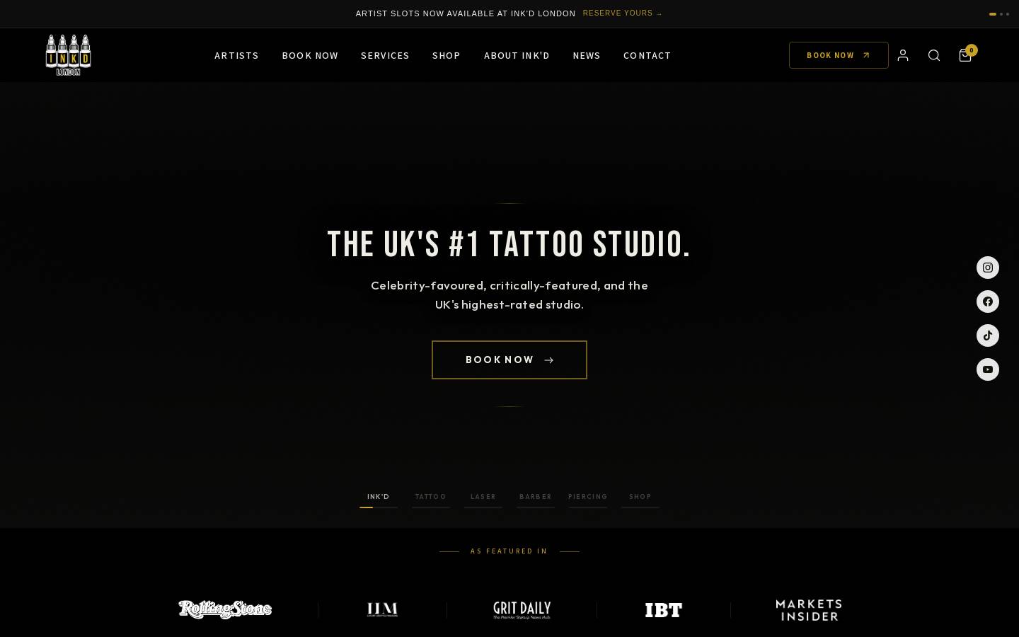 Ink'd London homepage screenshot