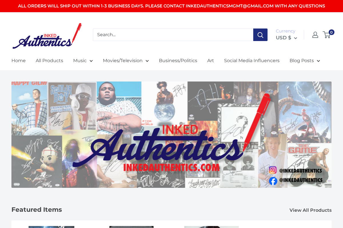 inkedauthentics.com homepage screenshot