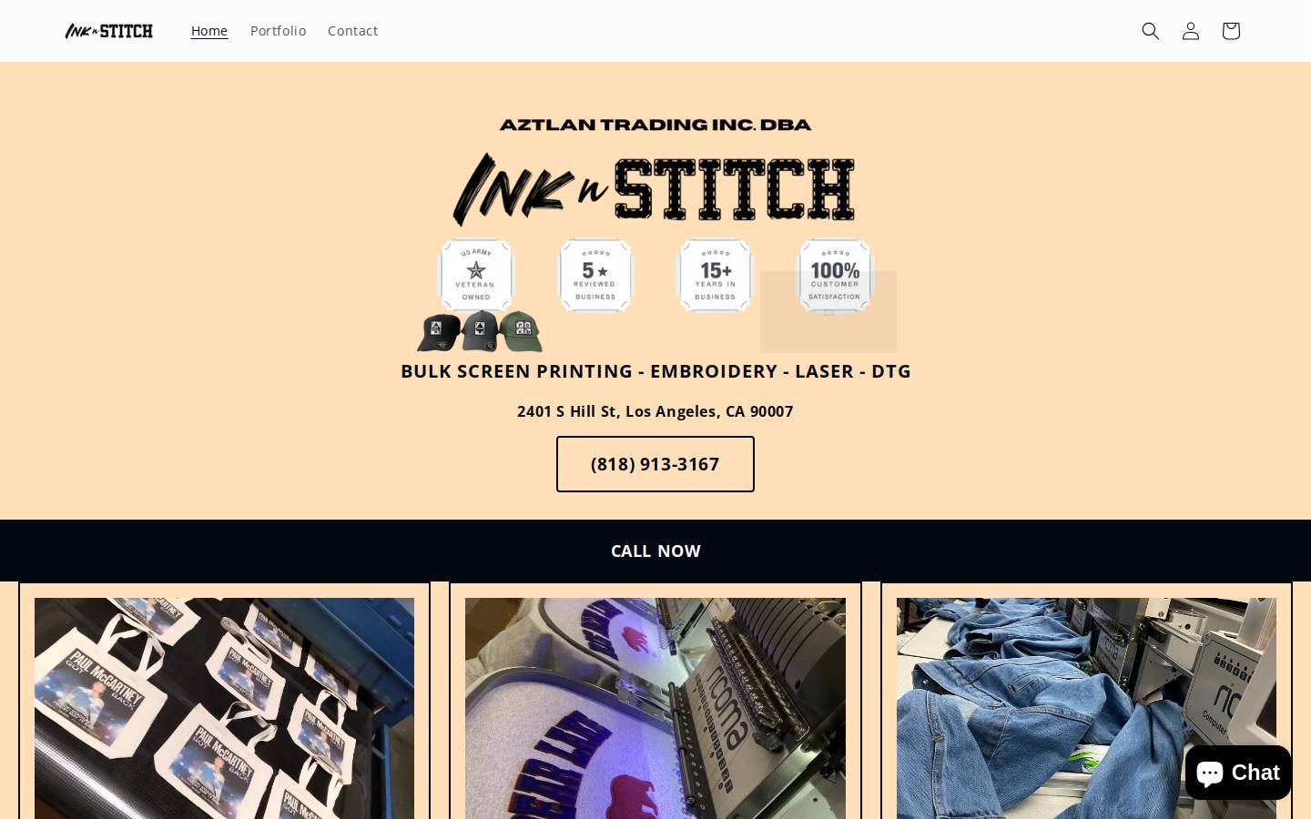 inknstitchshop.com homepage screenshot