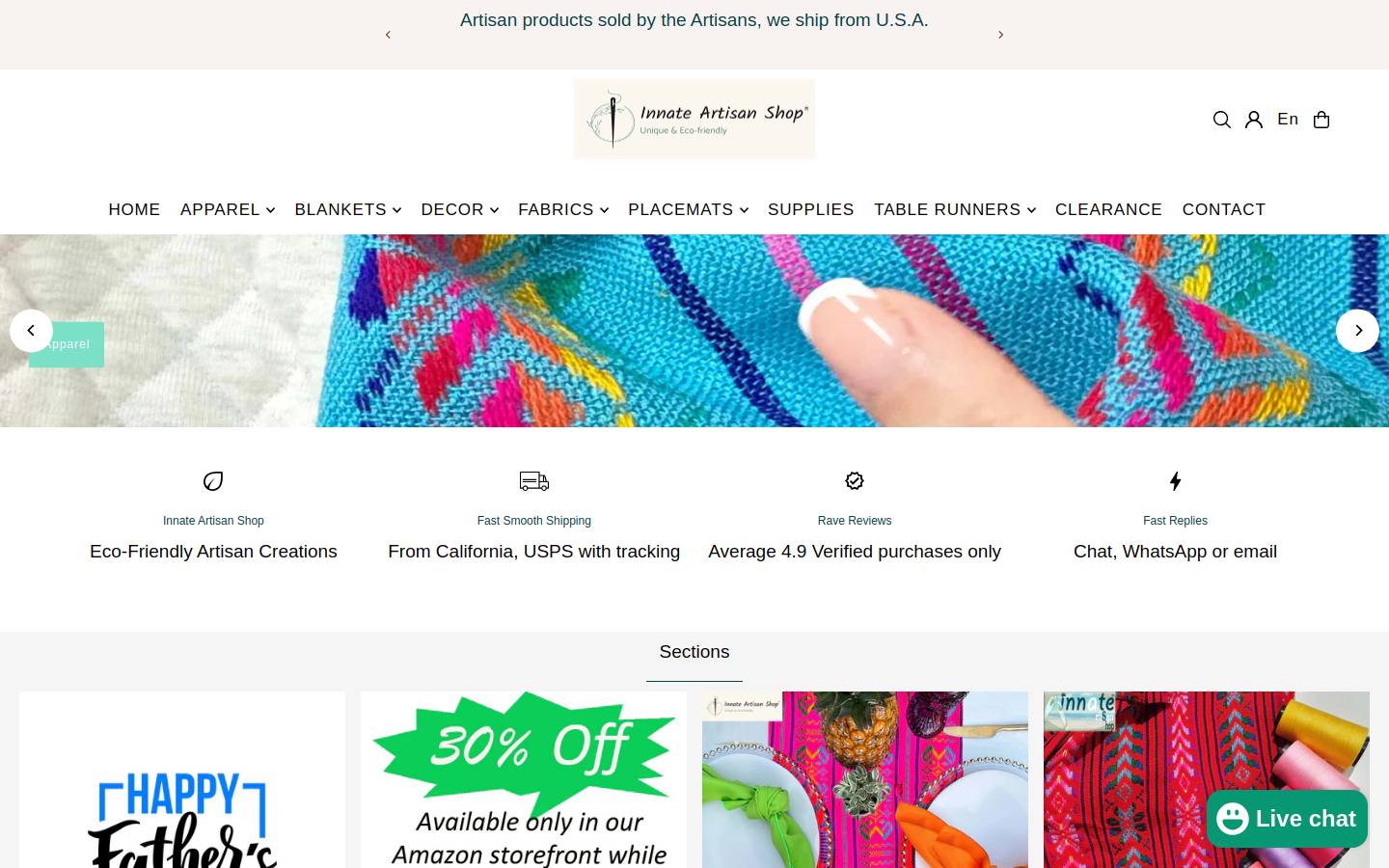 Innateartisanshop homepage screenshot