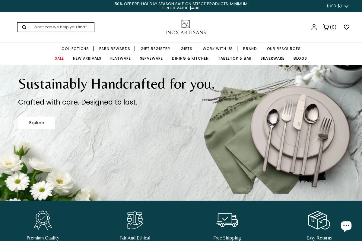 inoxflatware.com homepage screenshot