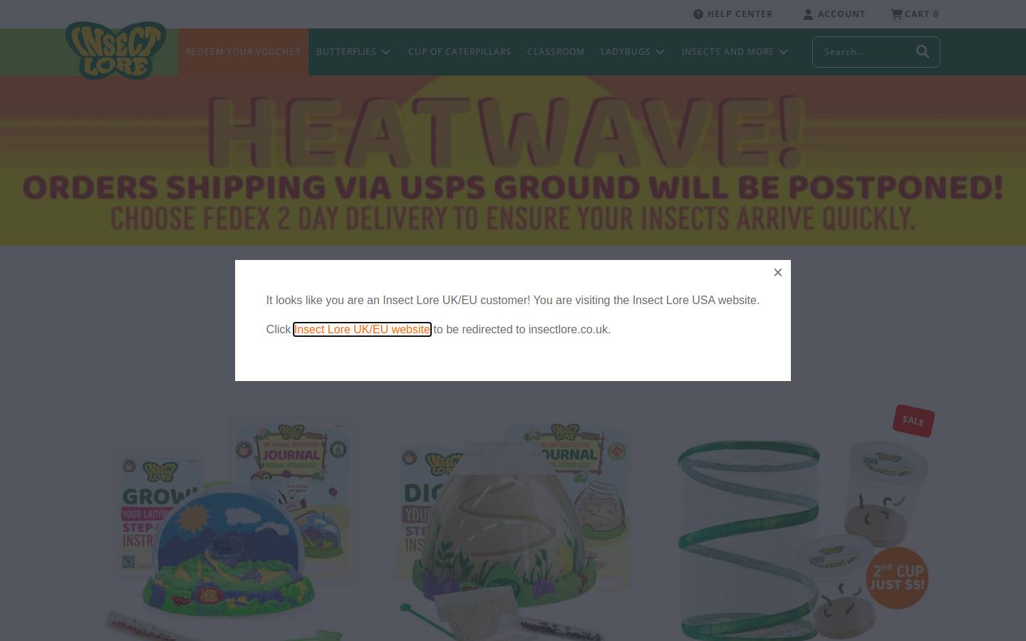 Insect Lore homepage screenshot