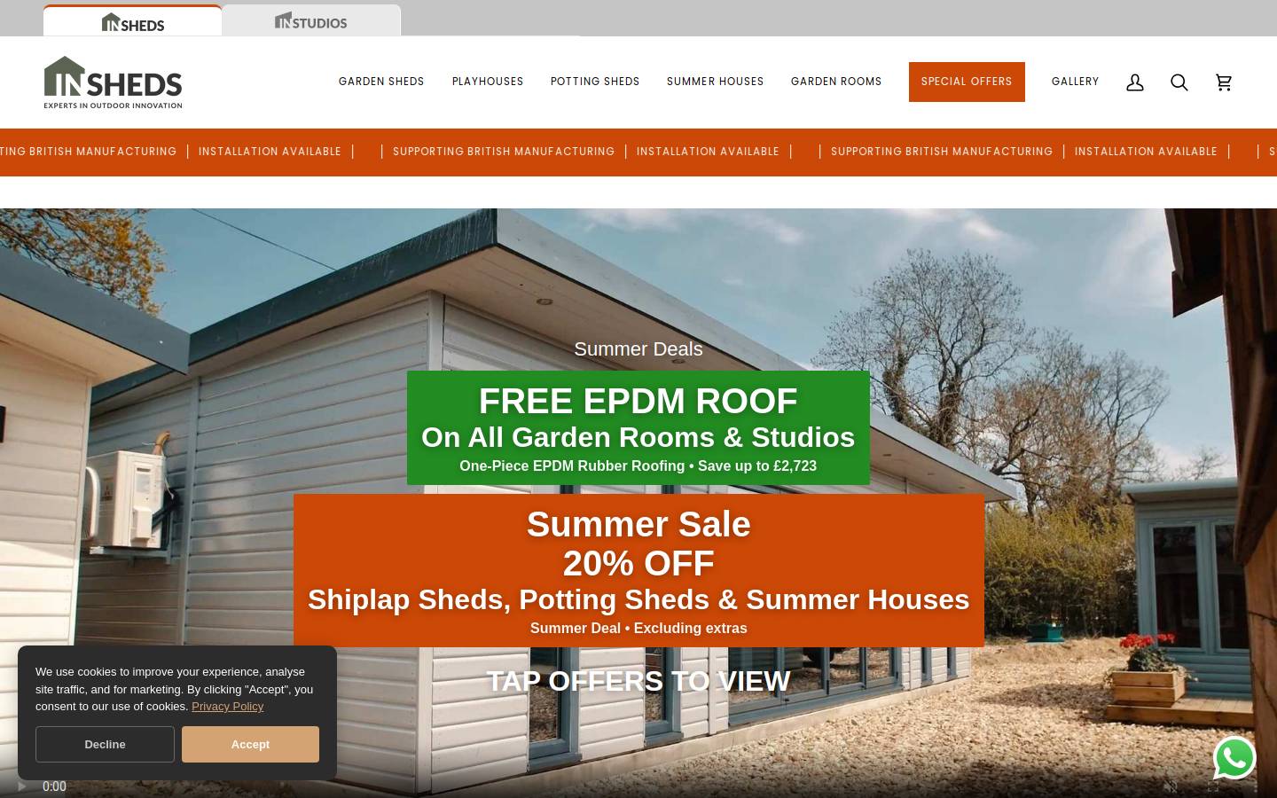 Insheds homepage screenshot
