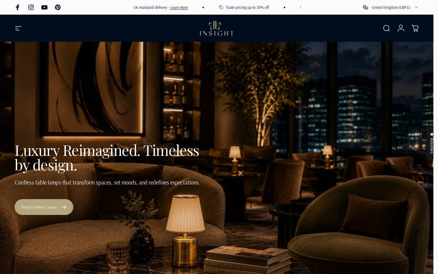 Insight Cordless Lighting homepage screenshot