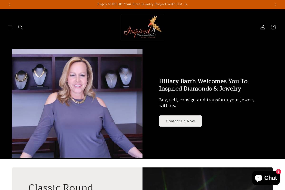 inspireddiamondsandjewelry.com homepage screenshot