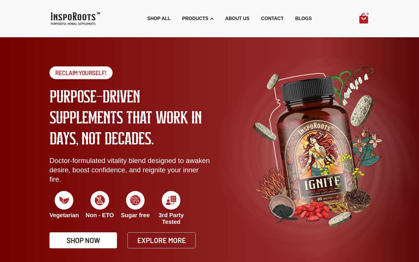 insporoots.com homepage screenshot