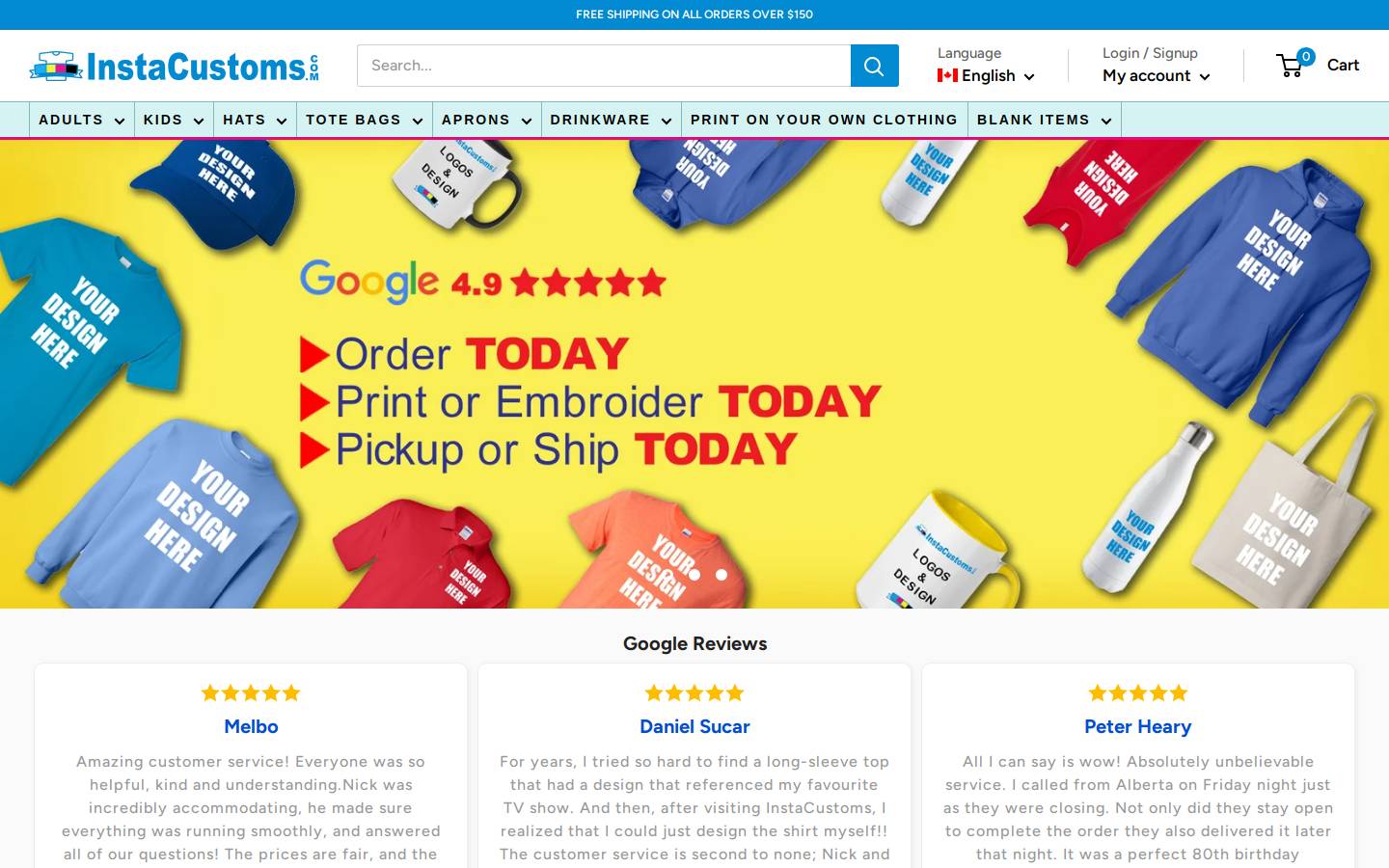 instacustoms.com homepage screenshot
