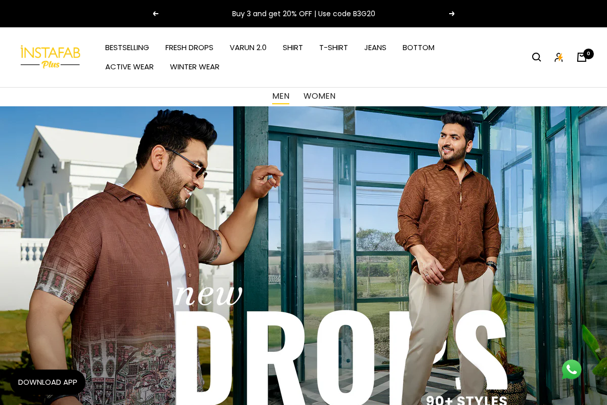 Plus Size Clothing Online For Men and Women In India | Instafab Plus homepage screenshot