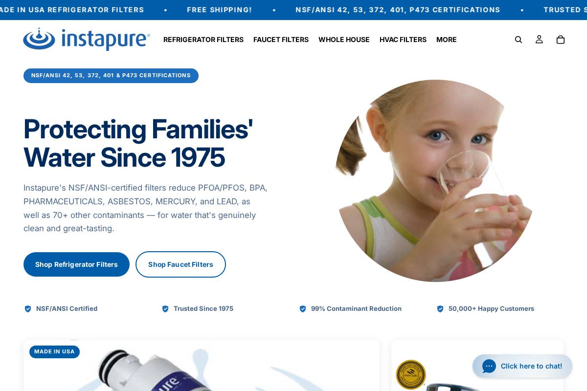 Instapure homepage screenshot