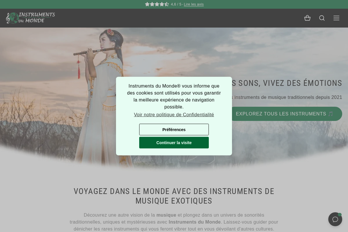 Instruments du Monde homepage screenshot
