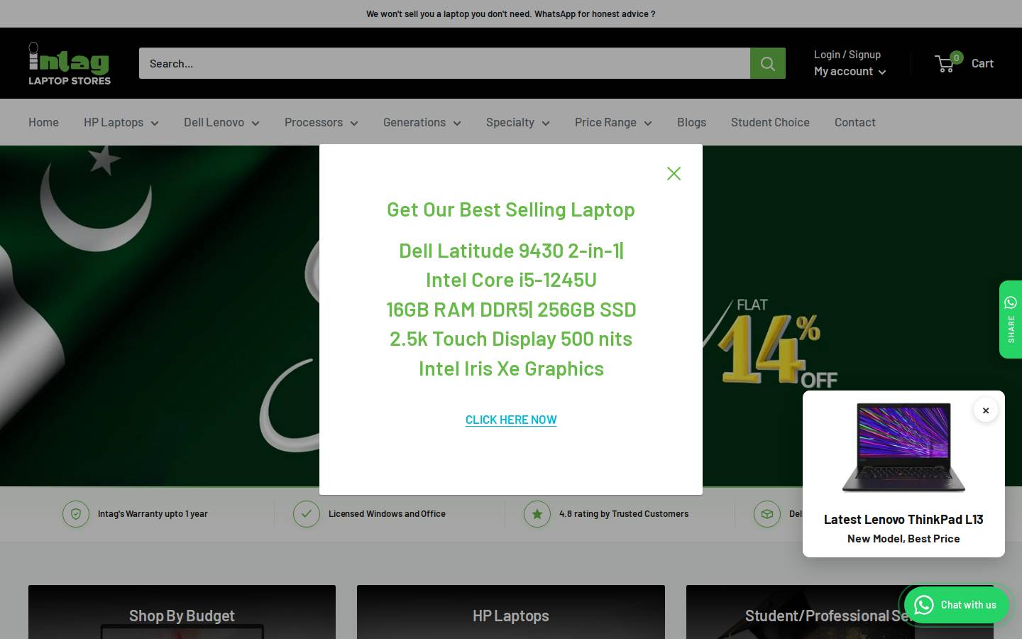 intaglaptops.com homepage screenshot