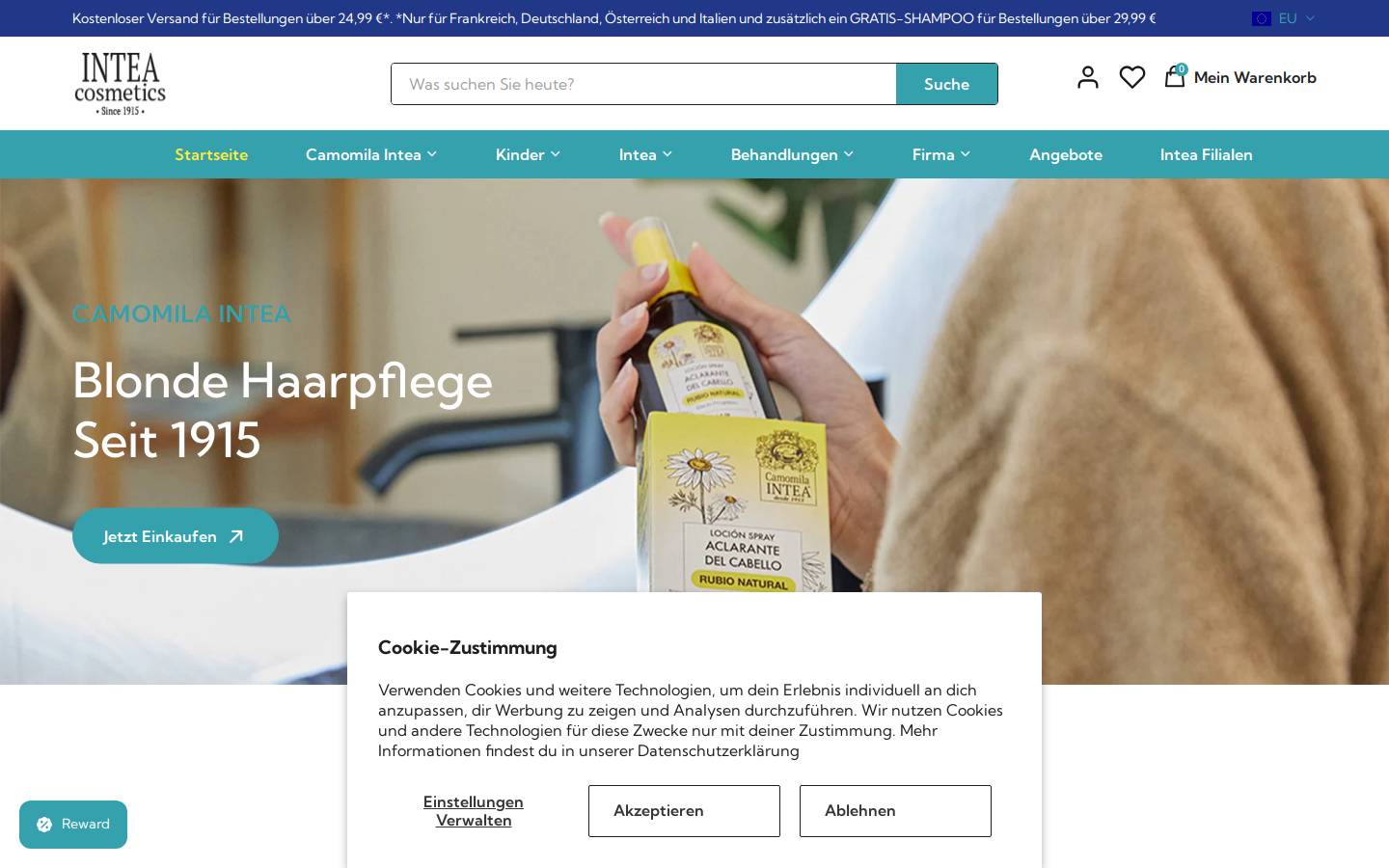 inteacosmetics.de homepage screenshot
