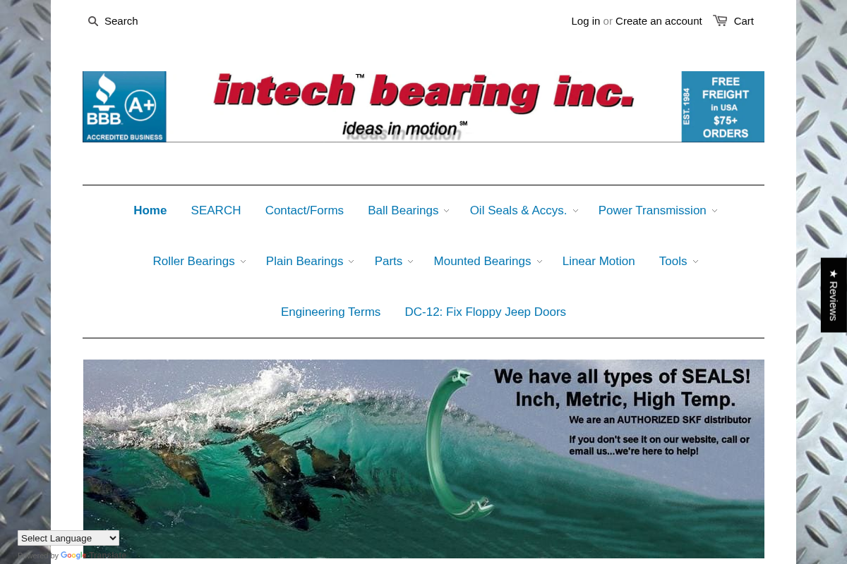 Intech Bearing Inc. homepage screenshot