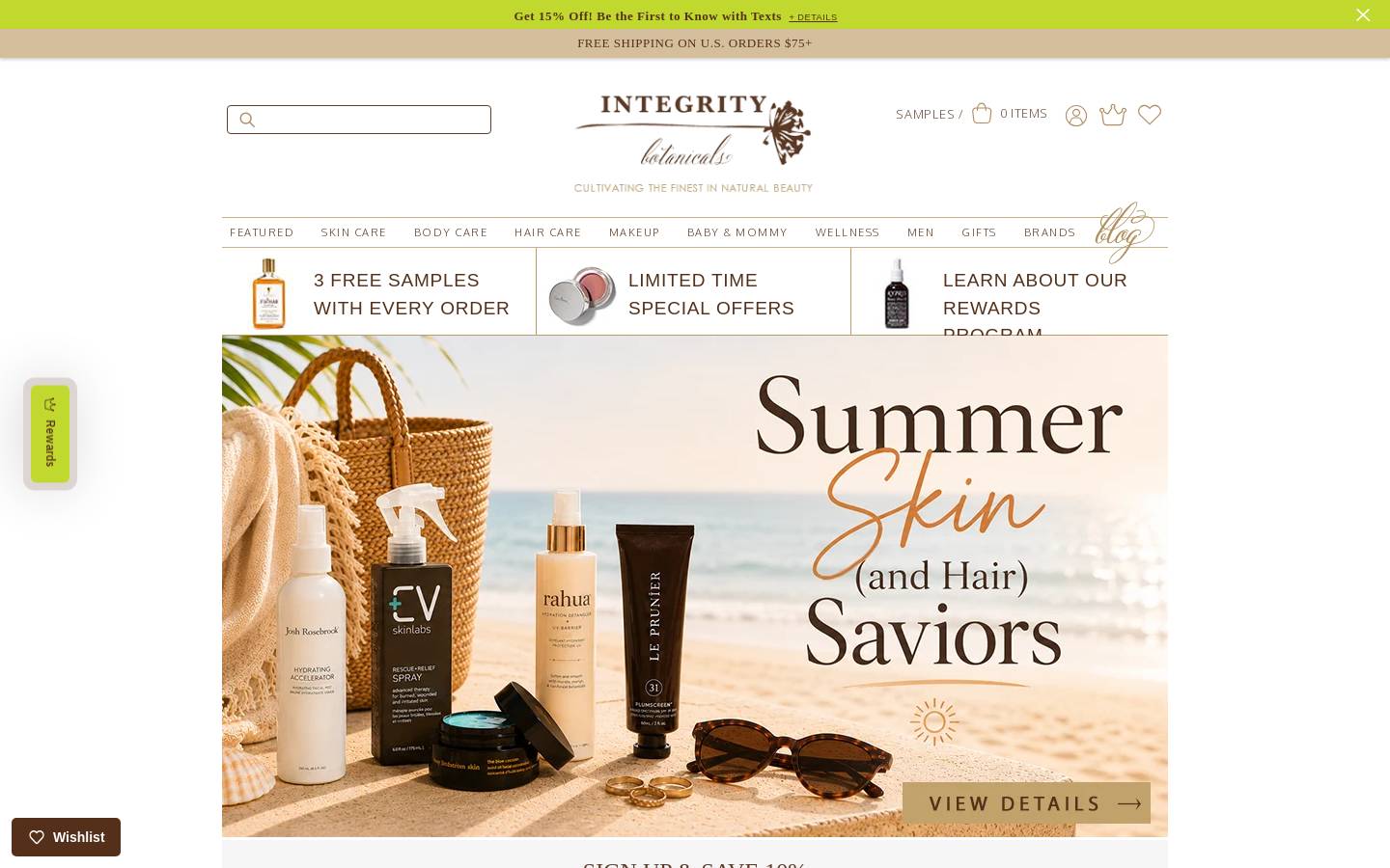 Integrity Botanicals homepage screenshot