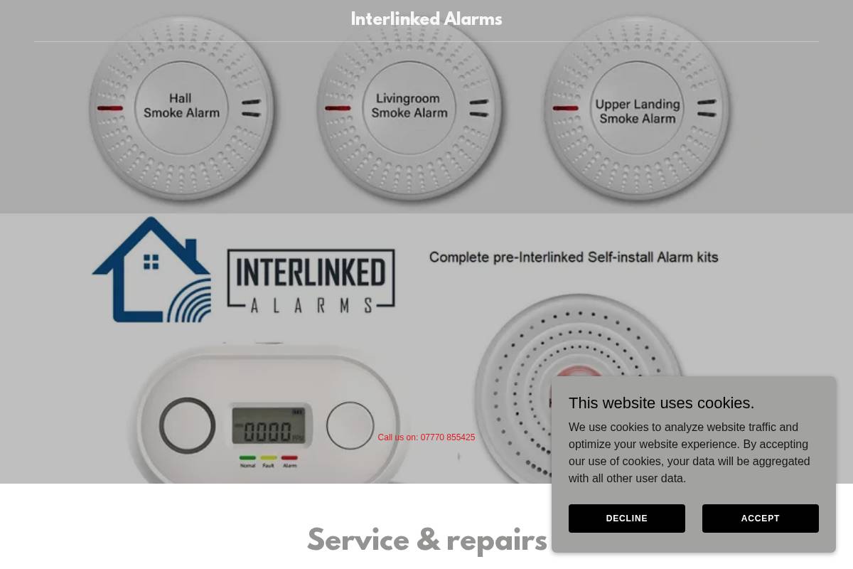 Interlinked Alarms homepage screenshot