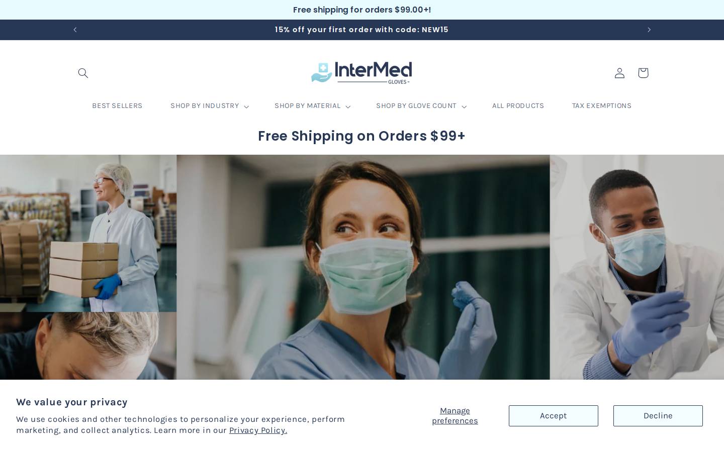 intermedgloves.com homepage screenshot