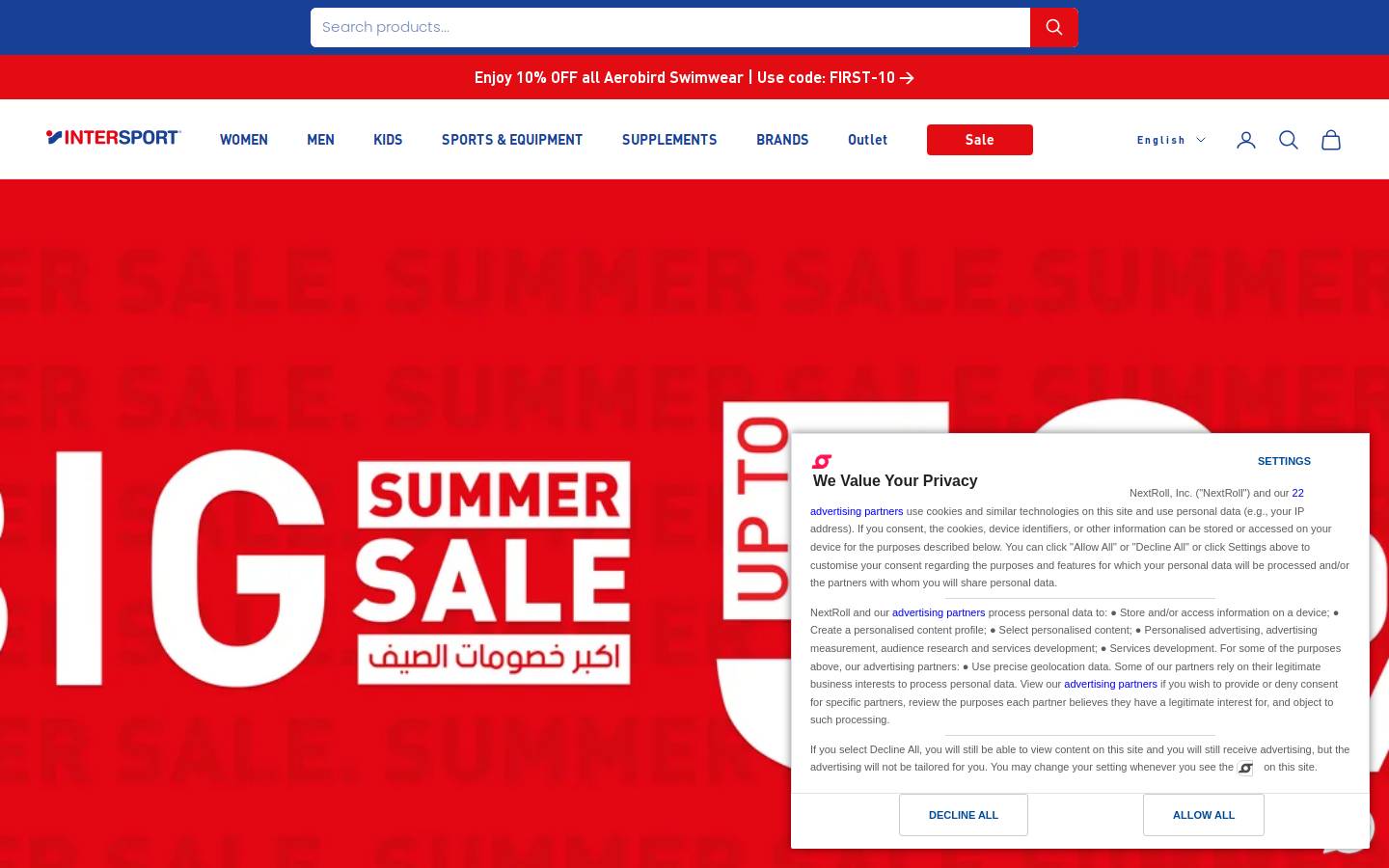 Intersport homepage screenshot