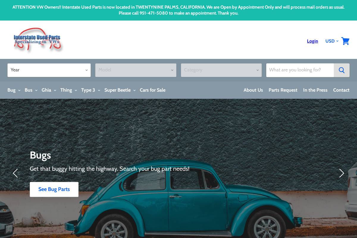 interstateusedparts.com homepage screenshot