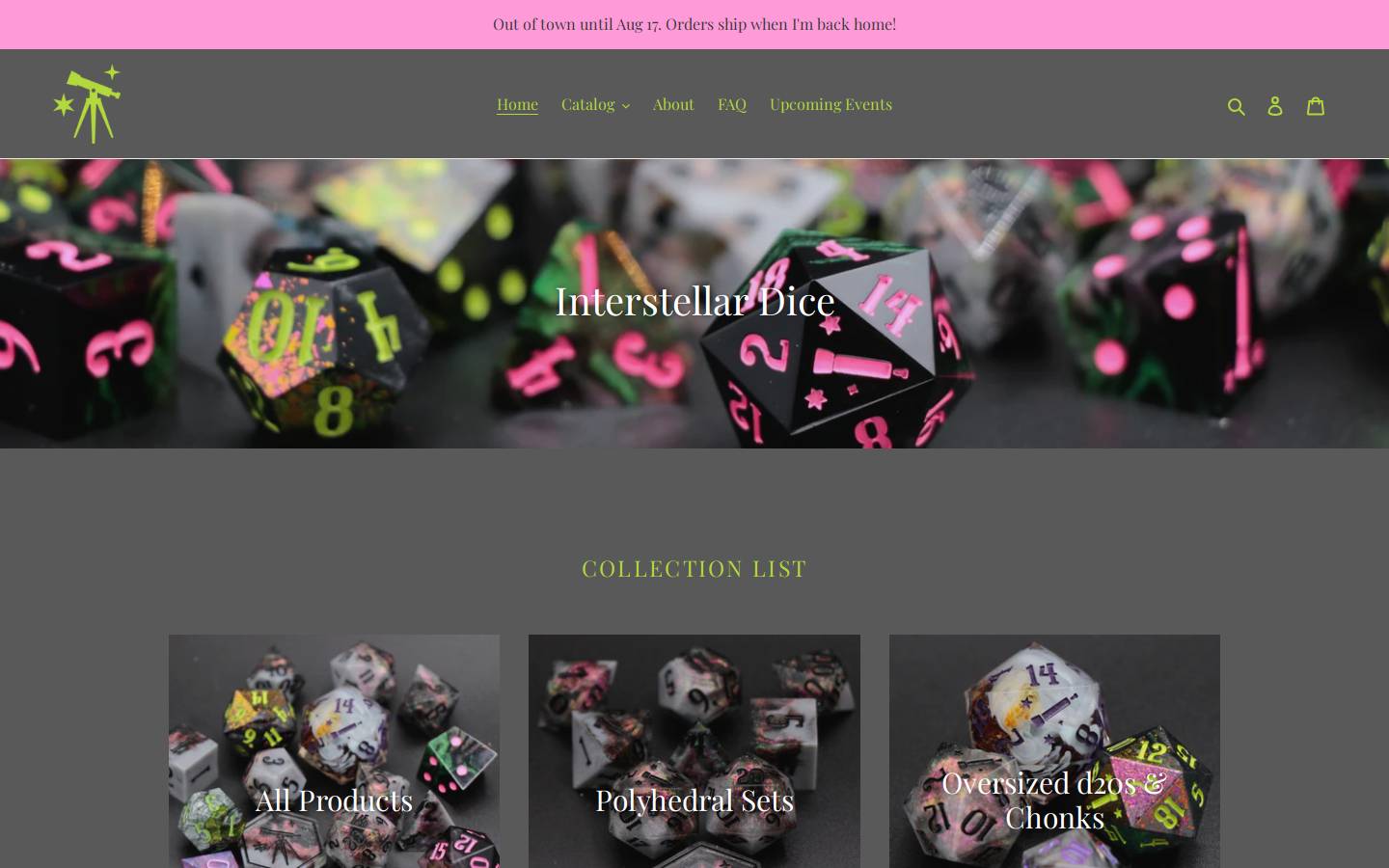 interstellardice.com homepage screenshot
