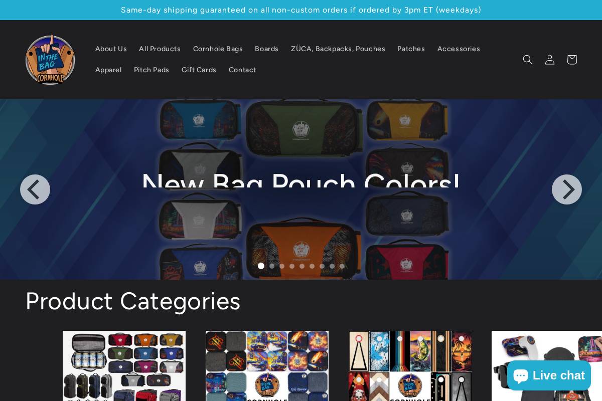 inthebagcornhole.com homepage screenshot