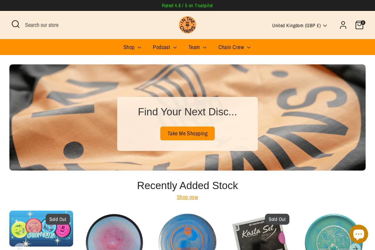 In The Chains Shop homepage screenshot