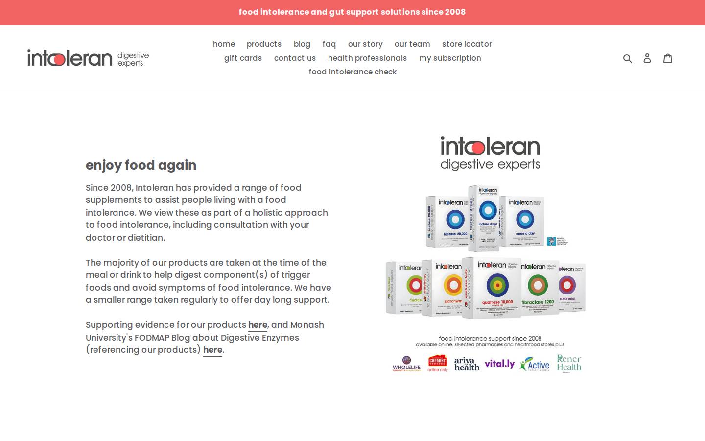 Intoleran homepage screenshot
