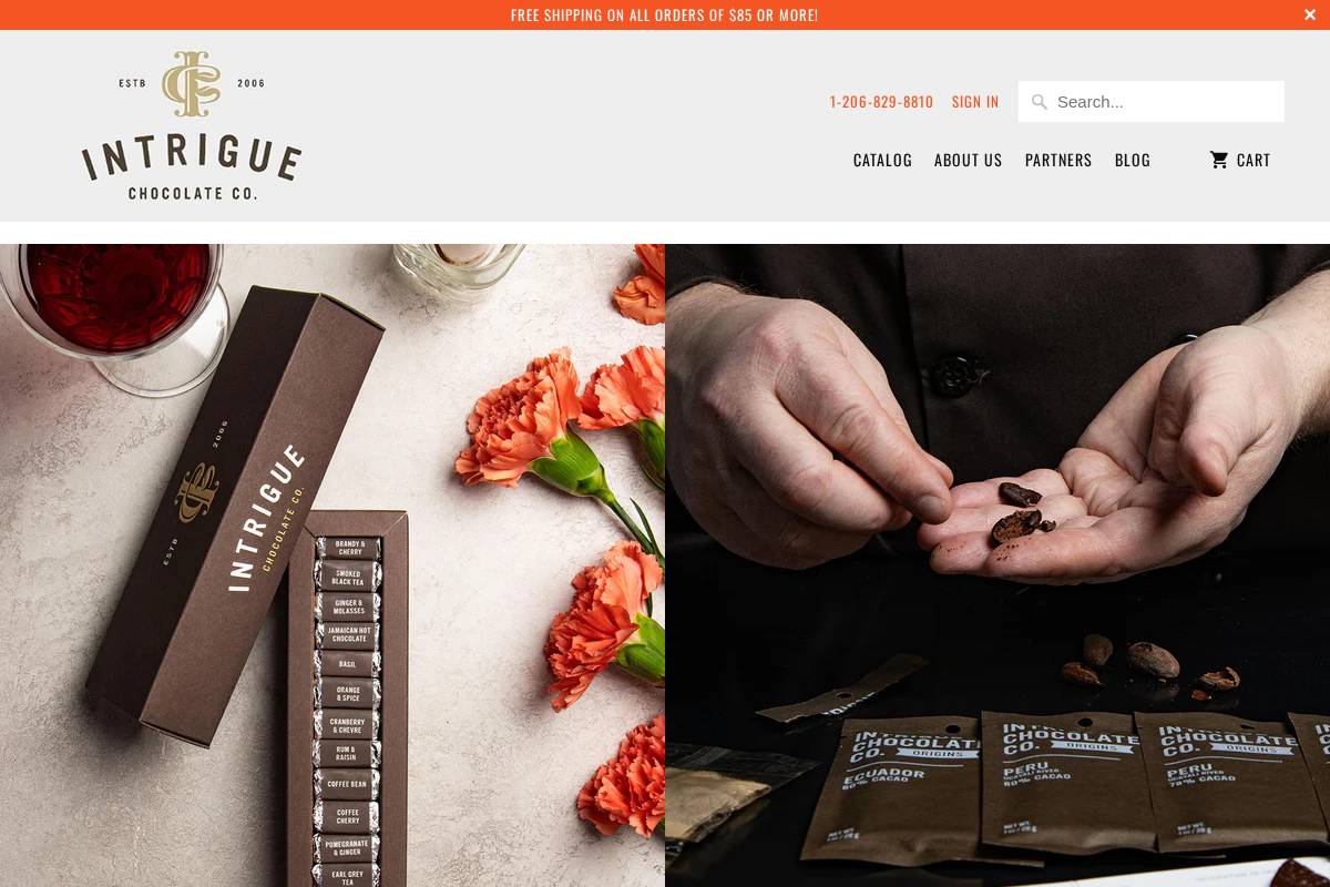 intriguechocolate.com homepage screenshot