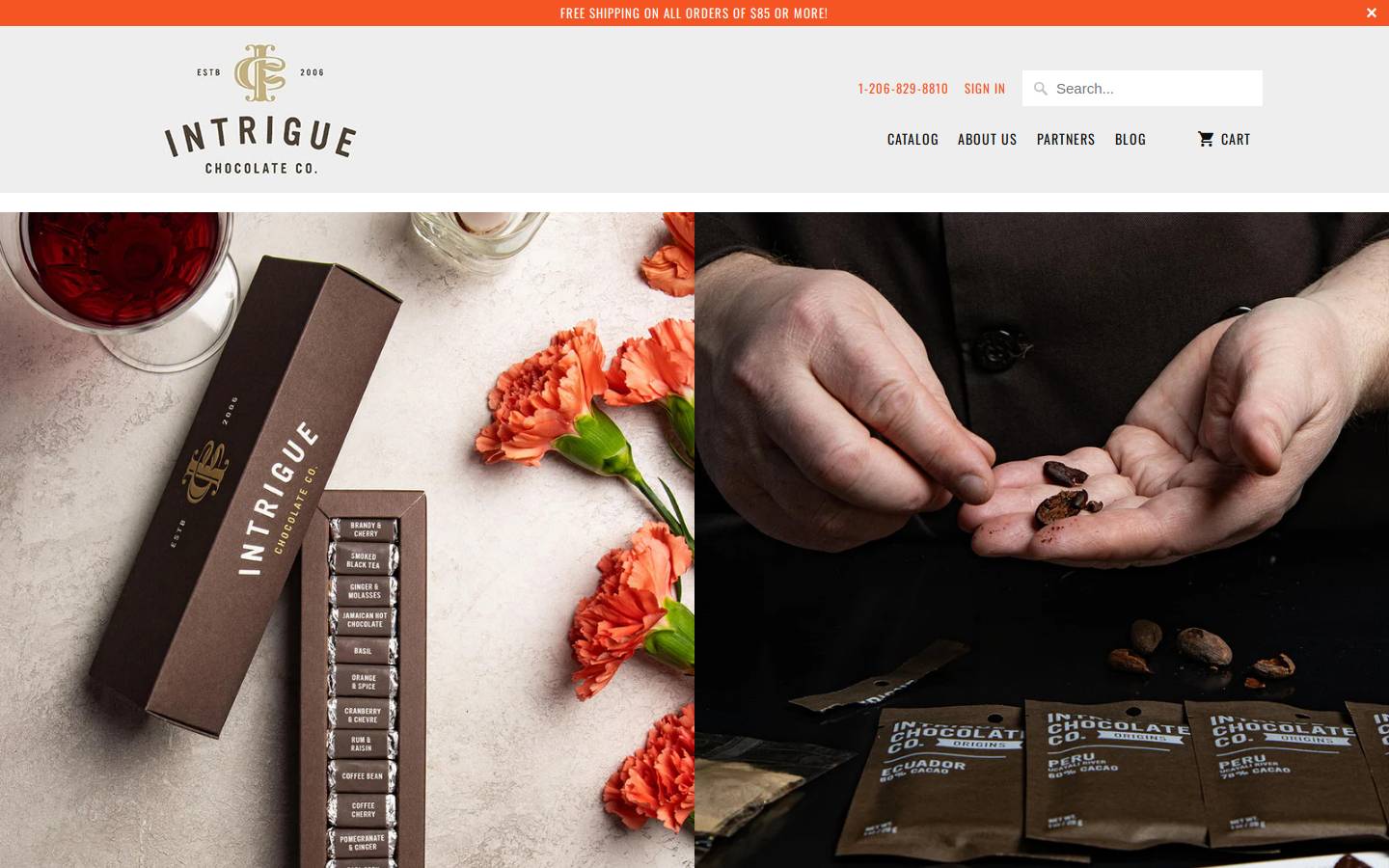 intriguechocolates.com homepage screenshot