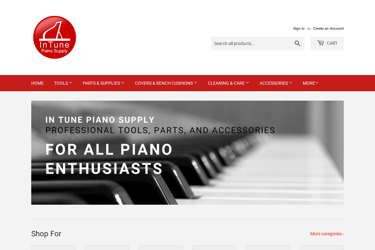 intunepianosupply.com homepage screenshot
