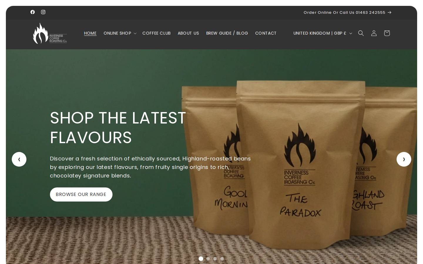 invernesscoffeeroasting.co.uk homepage screenshot