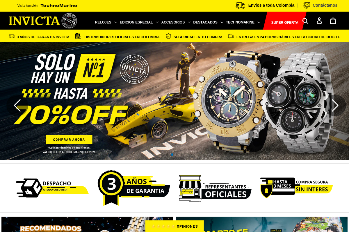 Invicta Colombia homepage screenshot