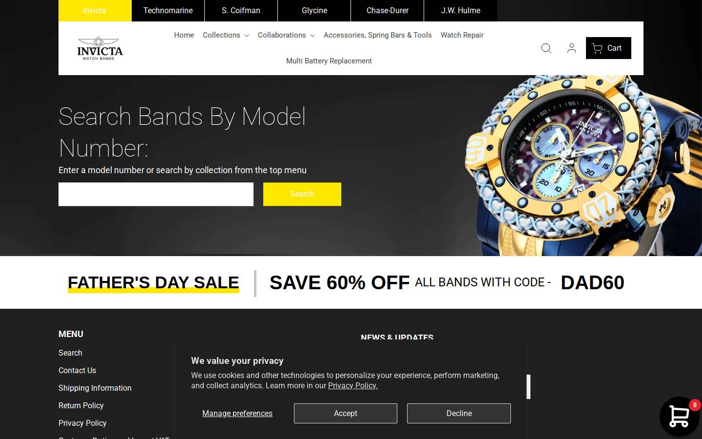 invictawatchbands.com homepage screenshot