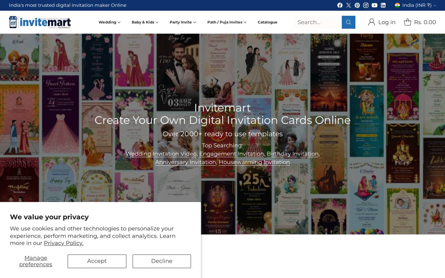InviteMART - Digital Invitation Maker homepage screenshot