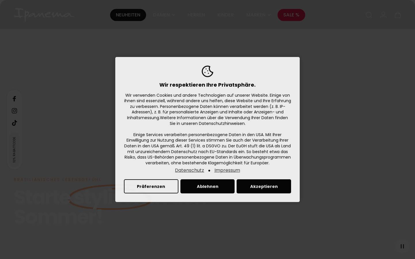 Ipanema Shop homepage screenshot