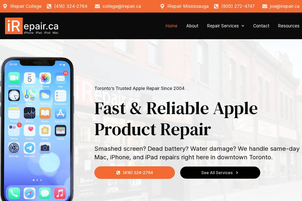 iRepair.ca homepage screenshot