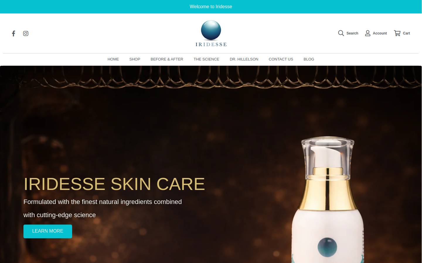 iridesseskincare.com homepage screenshot