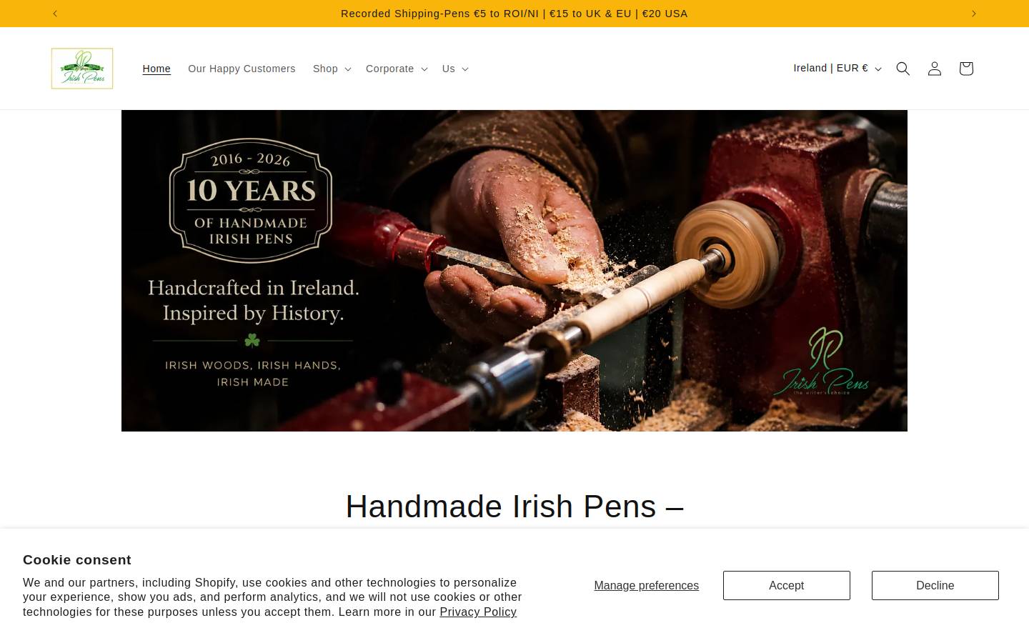irishpens.ie homepage screenshot