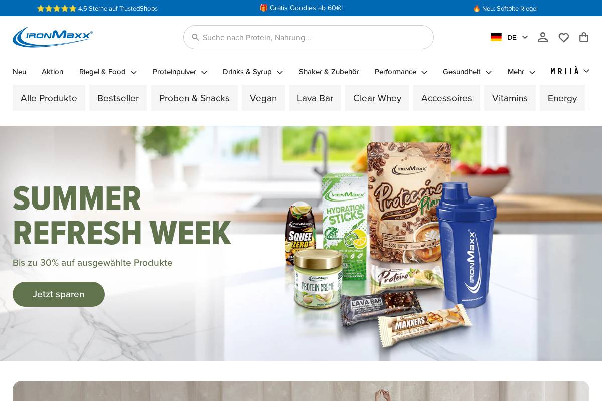 IronMaxx Nutrition homepage screenshot