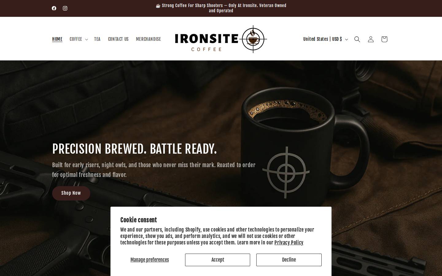 ironsitecoffee.com homepage screenshot