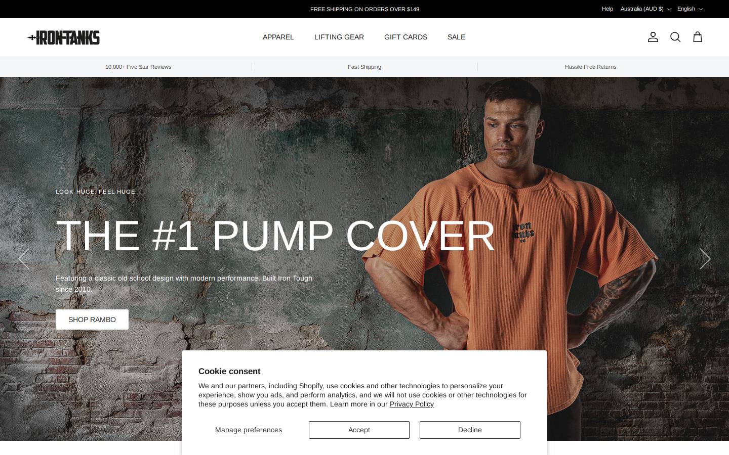 Iron Tanks Gym Gear homepage screenshot