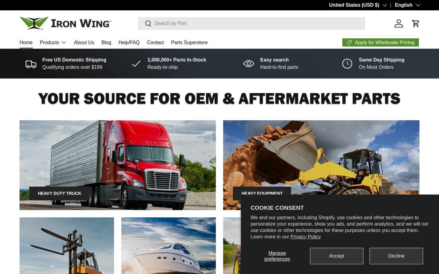 ironwingparts.com homepage screenshot